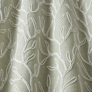 green botanical fabric with weave