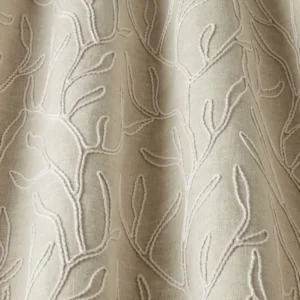 neutral botanical fabric with weave