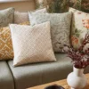 green misc cushion with sofa