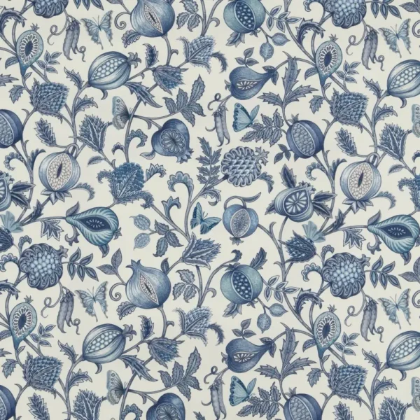 Saltillo Fabric - Sapphire by blue botanical printed fabric from iLiv