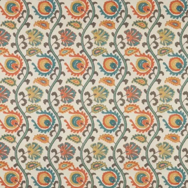 Fabien Fabric - Sea Green by blue botanical printed fabric from iLiv