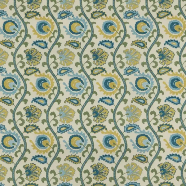 Fabien Fabric - Teal by blue botanical printed fabric from iLiv