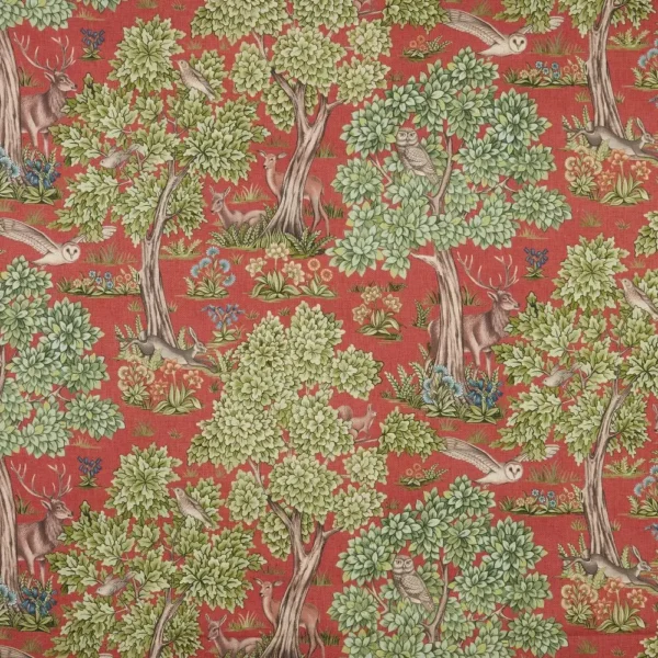 Woodland Retreat Fabric - Lava by red botanical printed fabric from iLiv