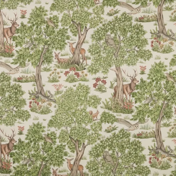 Woodland Retreat Fabric - Sage by green botanical printed fabric from iLiv