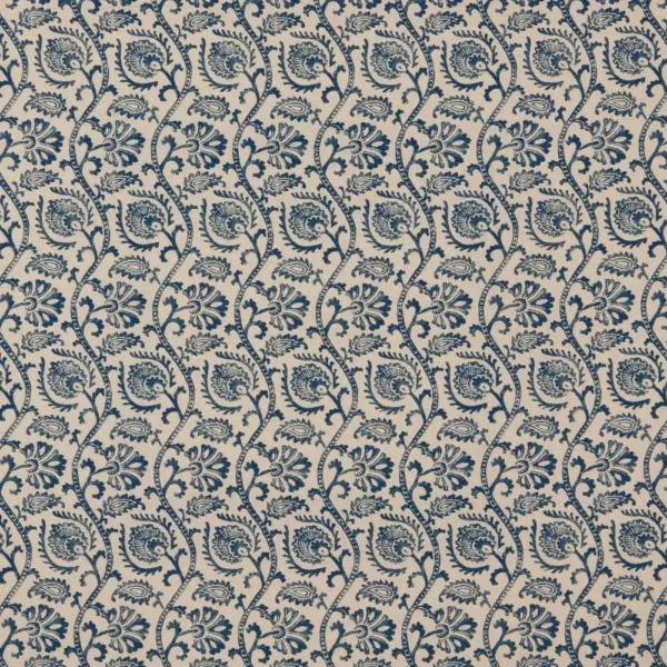 Calla Fabric - Sapphire by blue botanical printed fabric from iLiv