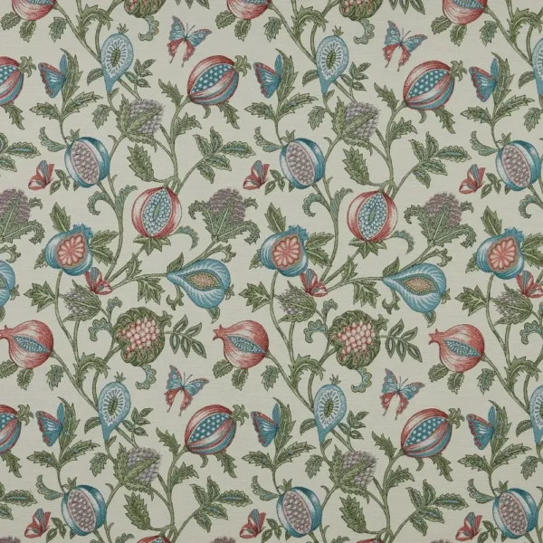 Primavera Fabric - Glacier by green botanical woven fabric from iLiv