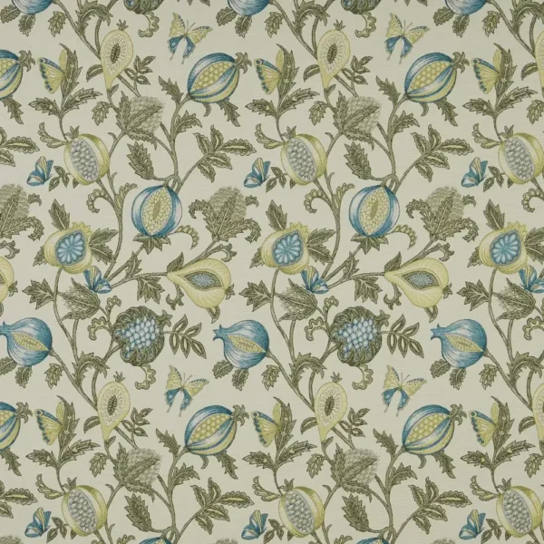 Primavera Fabric - Teal by blue botanical woven fabric from iLiv