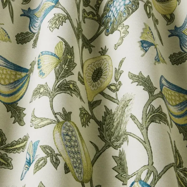 Primavera Fabric - Teal by green botanical cushion with cushion and rug