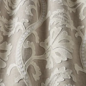neutral botanical fabric with weave