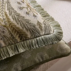 green botanical cushion with rug