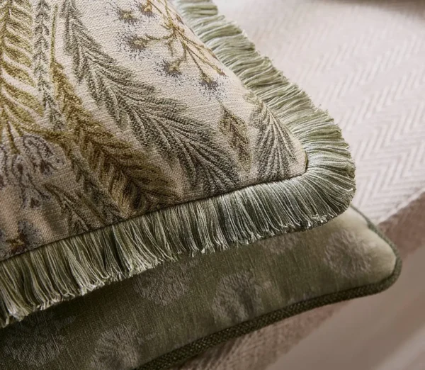 Verini Fabric - Sage by green botanical cushion with rug