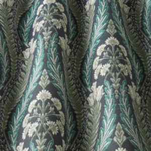 blue botanical fabric with weave