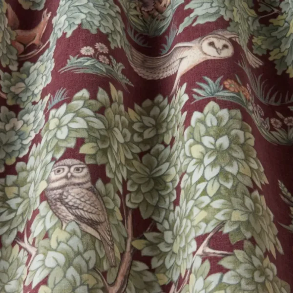 Woodland Retreat Fabric - Bordeaux by brown botanical fabric with weave