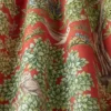 red botanical fabric with weave