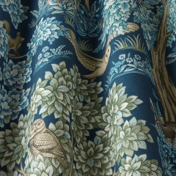 Woodland Retreat Fabric - Sapphire by blue botanical fabric with weave