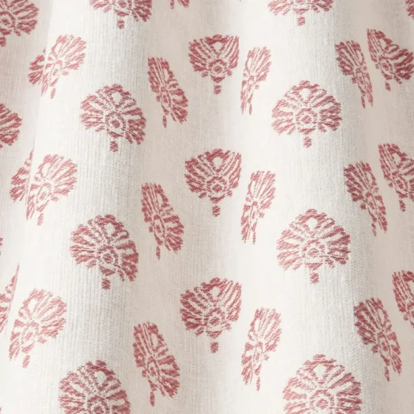 red botanical fabric with weave