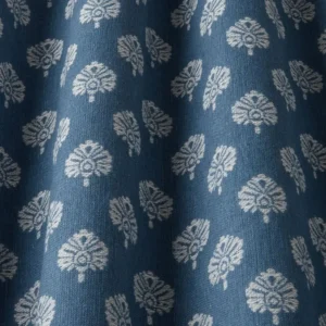 blue botanical fabric with weave