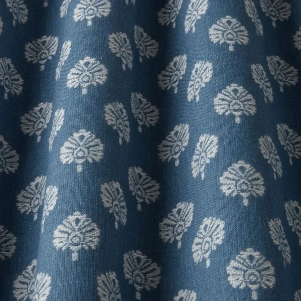 Segoa Fabric - Sapphire by blue botanical fabric with weave