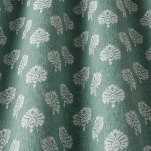 blue botanical fabric with weave