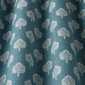 blue botanical fabric with weave