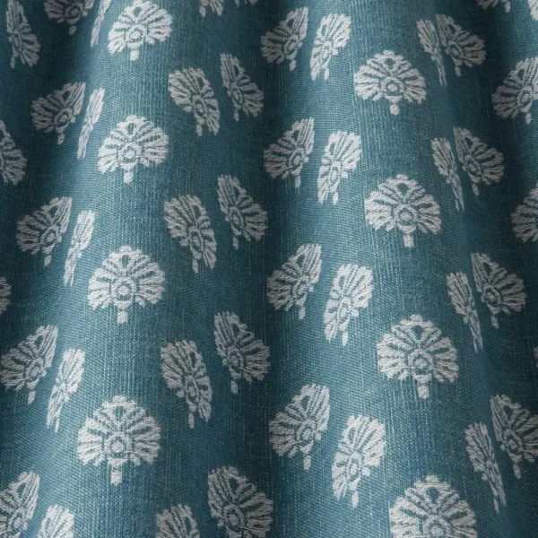 Segoa Fabric - Teal by blue botanical fabric with weave