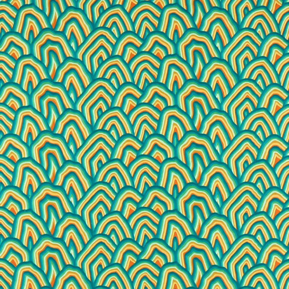 Kumo Fabric - Wilderness / Amber Light / Paprika by green botanical embroideried fabric from Harlequin