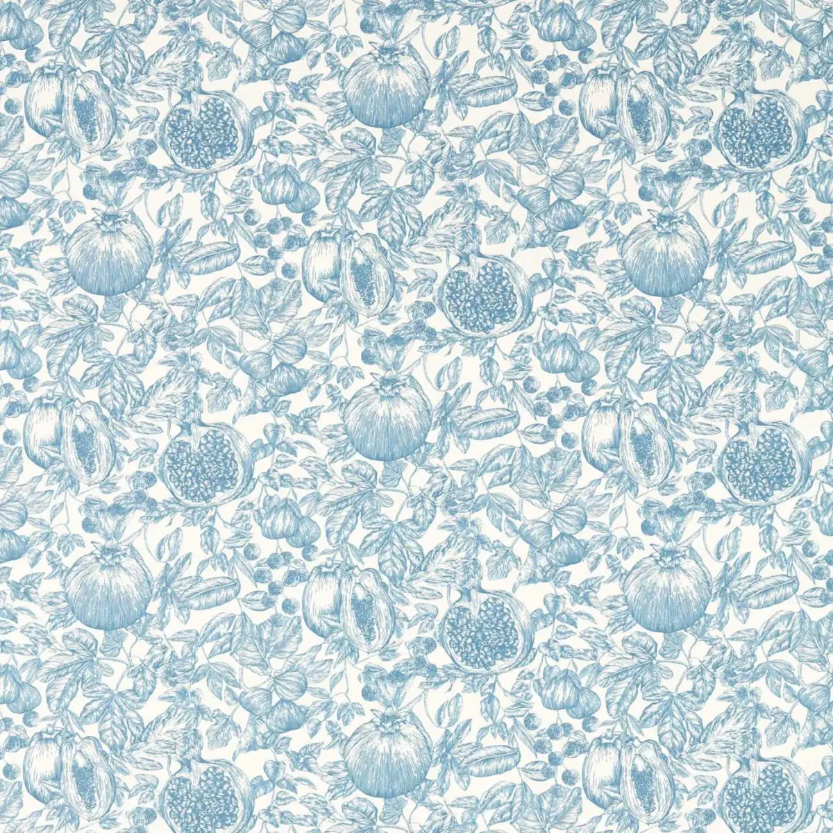 Melograno Fabric - Celestial / Fig Blossom by blue botanical cotton fabric from Harlequin
