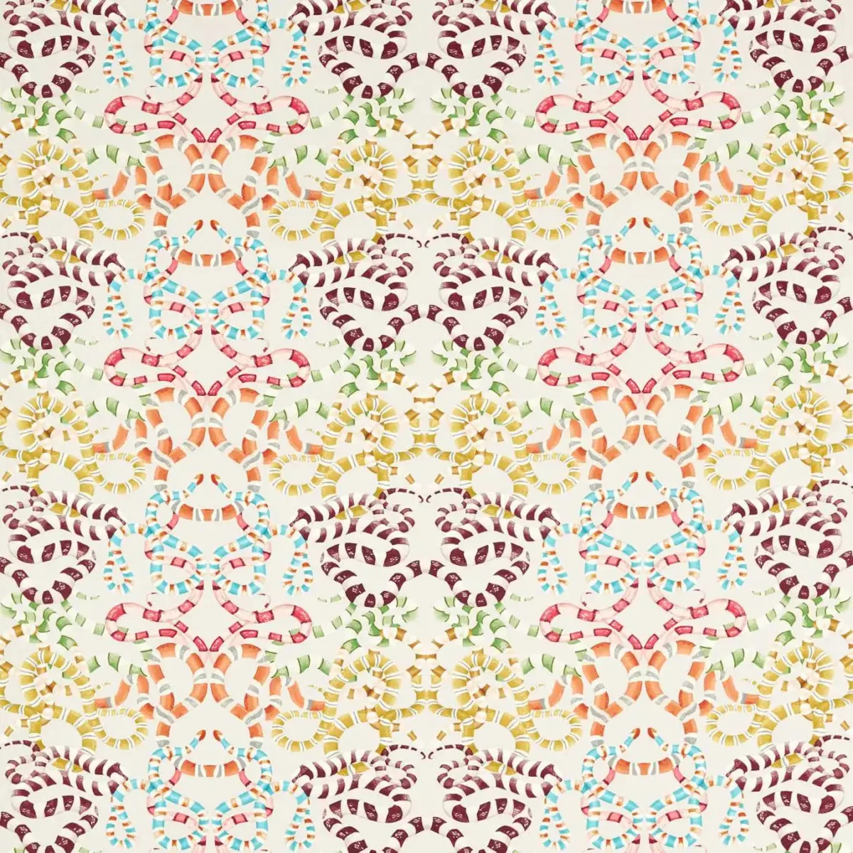 Serpenti Fabric - Bleached Coral / Paprika / Positano / Azul by multicolour animal cotton fabric from Harlequin