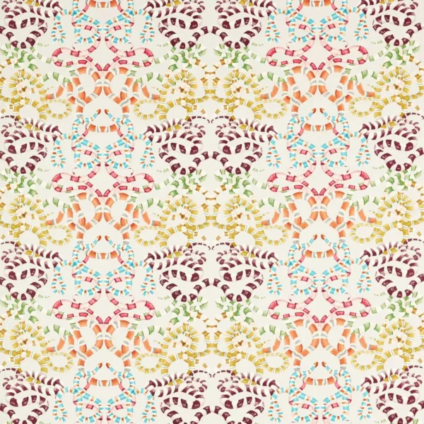 Serpenti Fabric - Bleached Coral / Paprika / Positano / Azul by multicolour animal cotton fabric from Harlequin