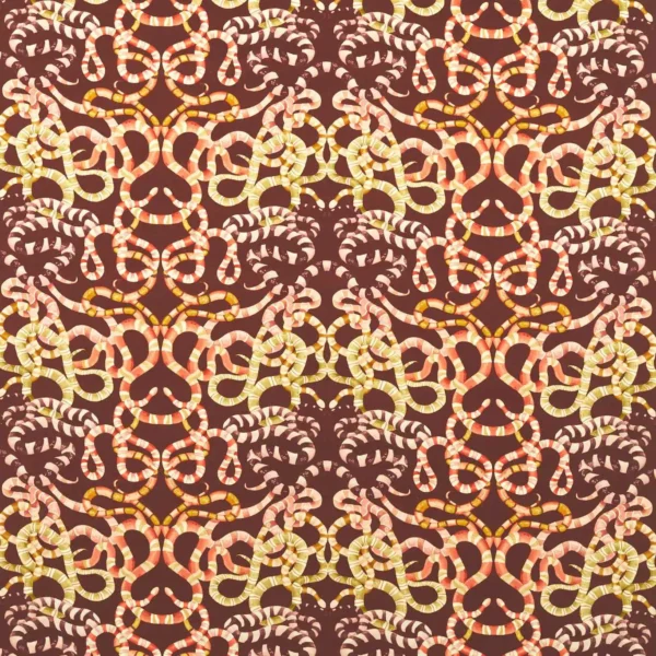 Serpenti Fabric - Brazilian Rosewood / Grounded / Amber Light by orange animal velvet-chenille fabric from Harlequin