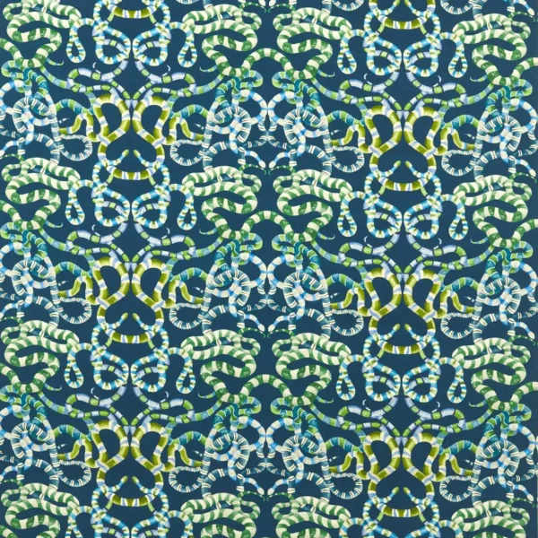 Serpenti Fabric - Onsen / Emerald / Azul by blue animal velvet-chenille fabric from Harlequin