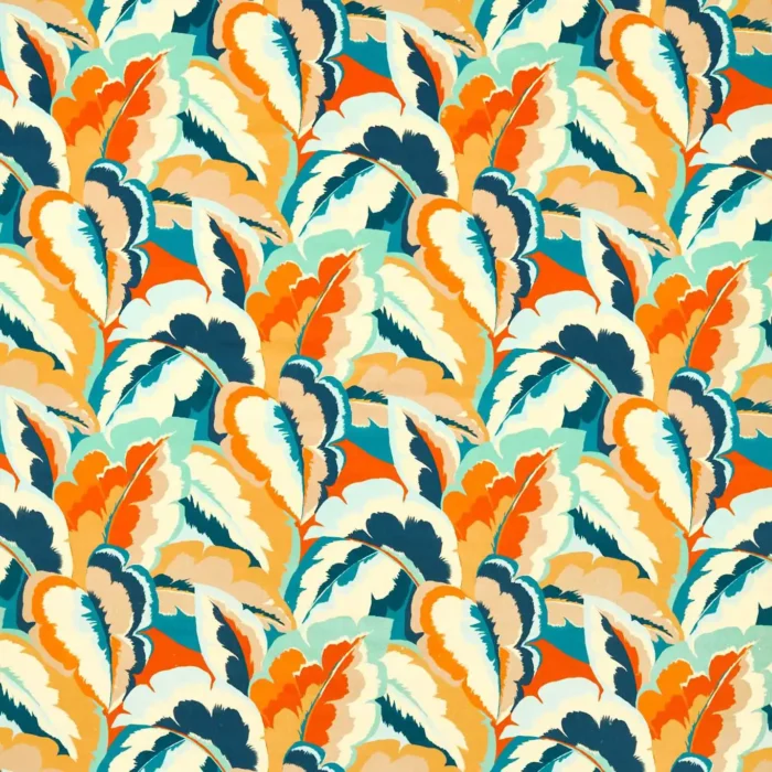Calathea Velvet Fabric - Azul / Onsen / French Ochre / Paprika swatch