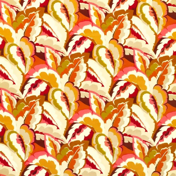 Calathea Velvet Fabric - Amber Light / Brazilian Rosewood / Pomegranate / Shiitake by orange botanical velvet-chenille fabric from Harlequin