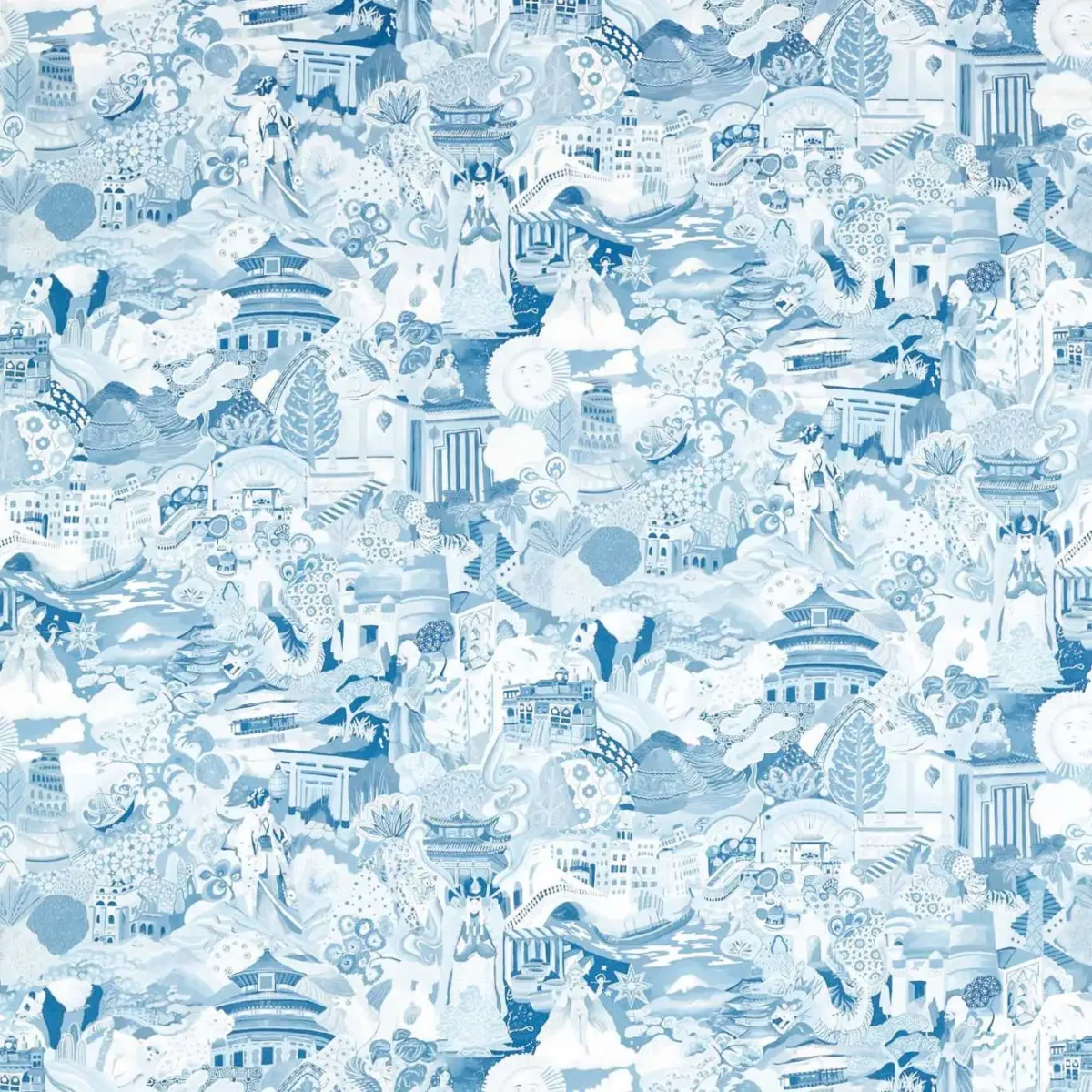 Journey of Discovery Fabric - Wild Water / Exhale by blue traditional cotton fabric from Harlequin