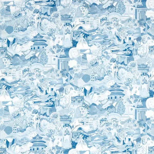 Journey of Discovery Fabric - Wild Water / Exhale by blue traditional cotton fabric from Harlequin