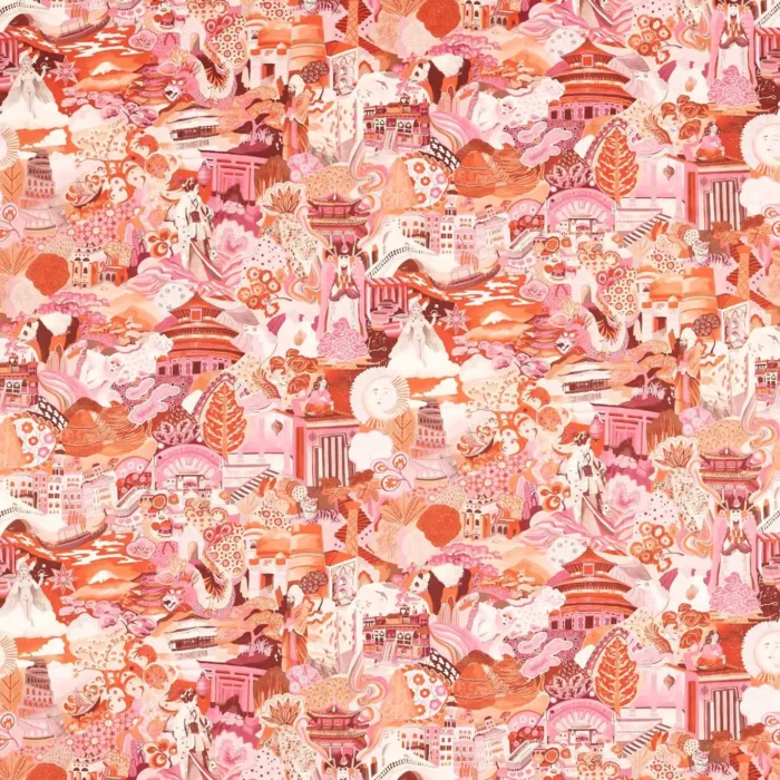 Journey of Discovery Fabric - Paprika / Fuschia / Fig Blossom swatch