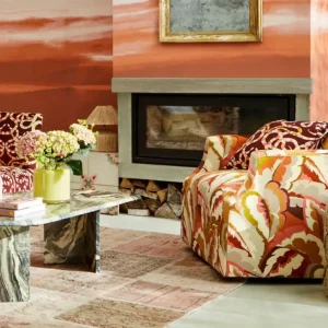 orange chair in living room