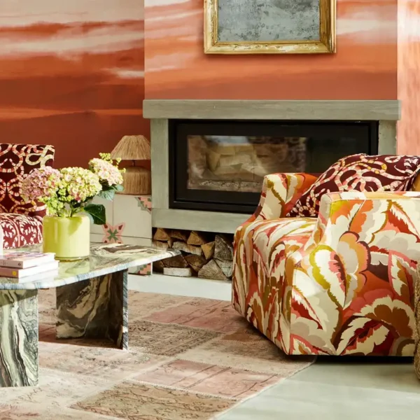 orange chair in living room