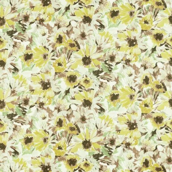 Helianthus Fabric - Sunflower / Grass / Awakening by yellow botanical cotton fabric from Harlequin