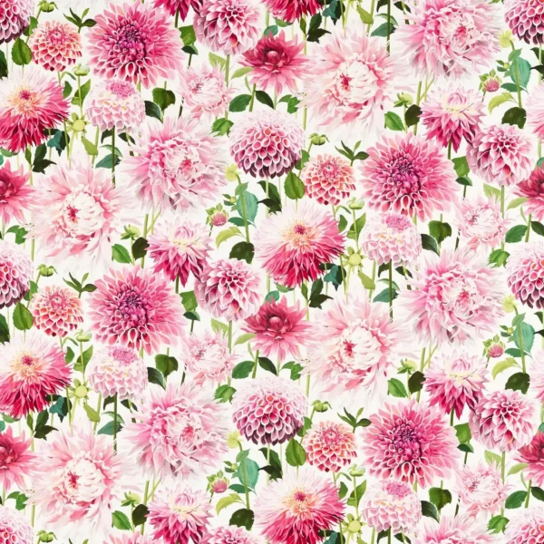 Dahlia Fabric - Blossom / Emerald / New Beginnings by pink botanical cotton fabric from Harlequin