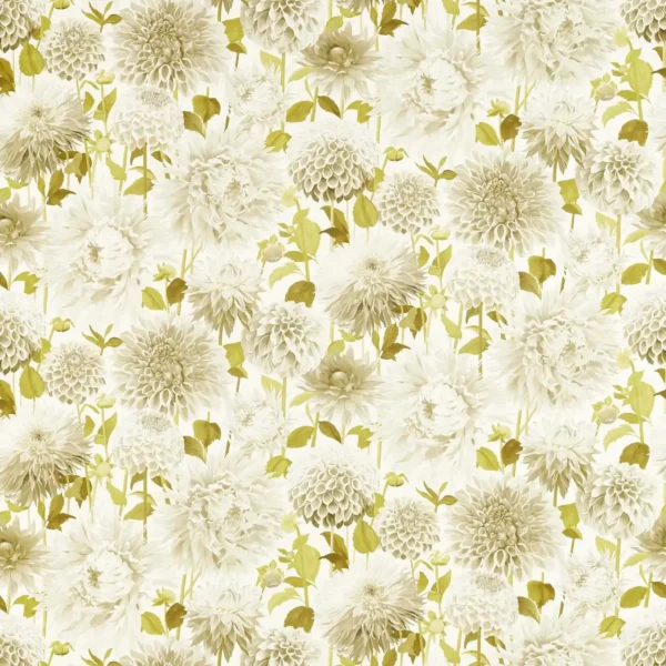 Dahlia Fabric - Fig Blossom / Nectar / Awakening by yellow botanical cotton fabric from Harlequin