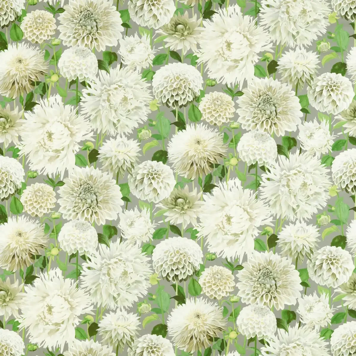 Dahlia Fabric - Sail Cloth / Meadow / Sketched by green botanical cotton fabric from Harlequin