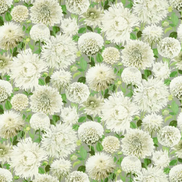 Dahlia Fabric - Sail Cloth / Meadow / Sketched by green botanical cotton fabric from Harlequin