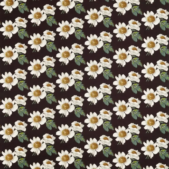 Paeonia Fabric - Black Earth / Fig Leaf / Nectar swatch