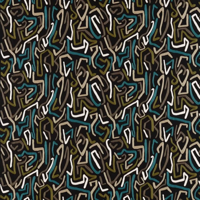 Synchronic Fabric - Black Earth / Bleached Coral / Moss swatch
