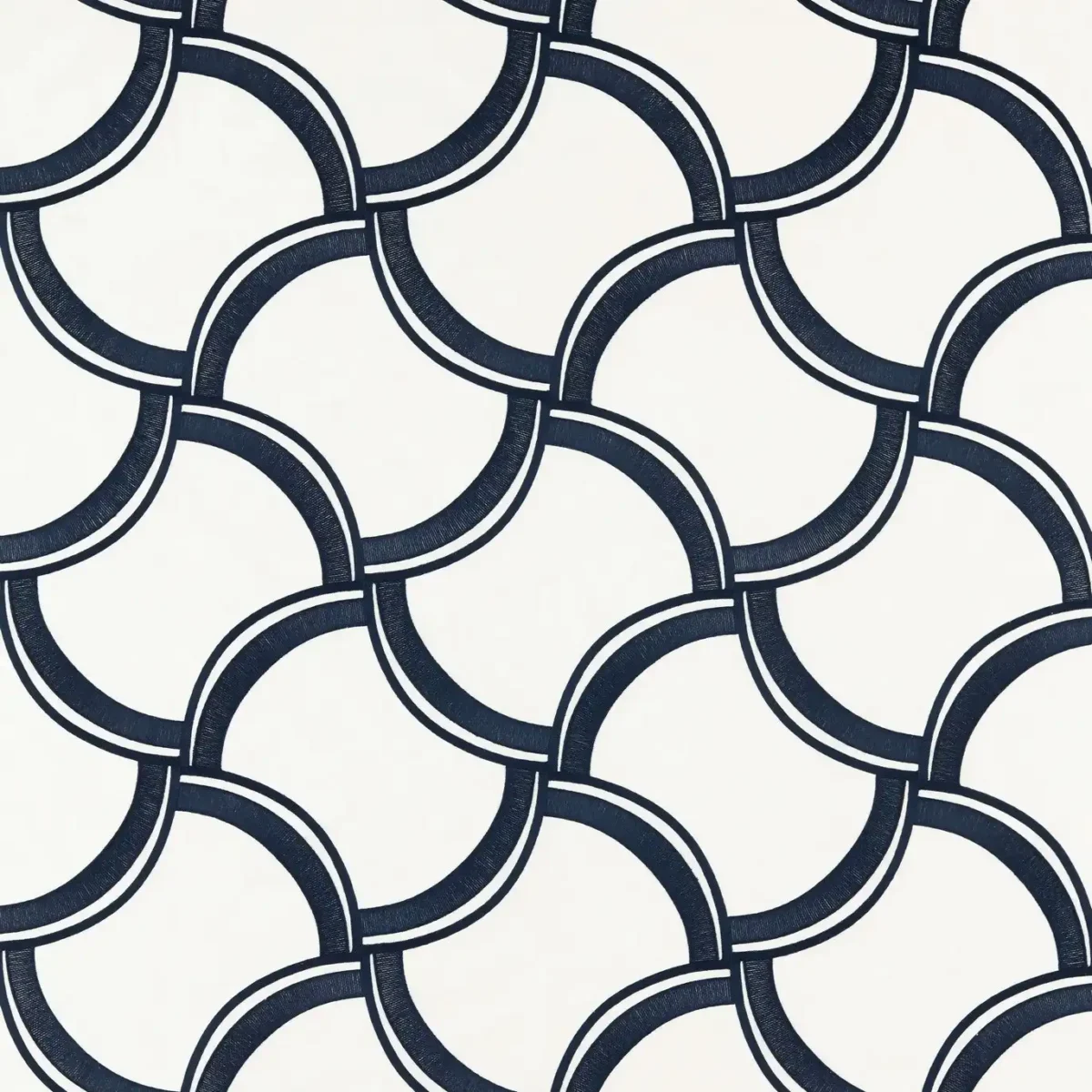Cognate Fabric - Japanese Ink / Awakening by blue geometric embroideried fabric from Harlequin