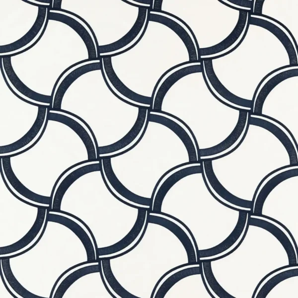 Cognate Fabric - Japanese Ink / Awakening by blue geometric embroideried fabric from Harlequin