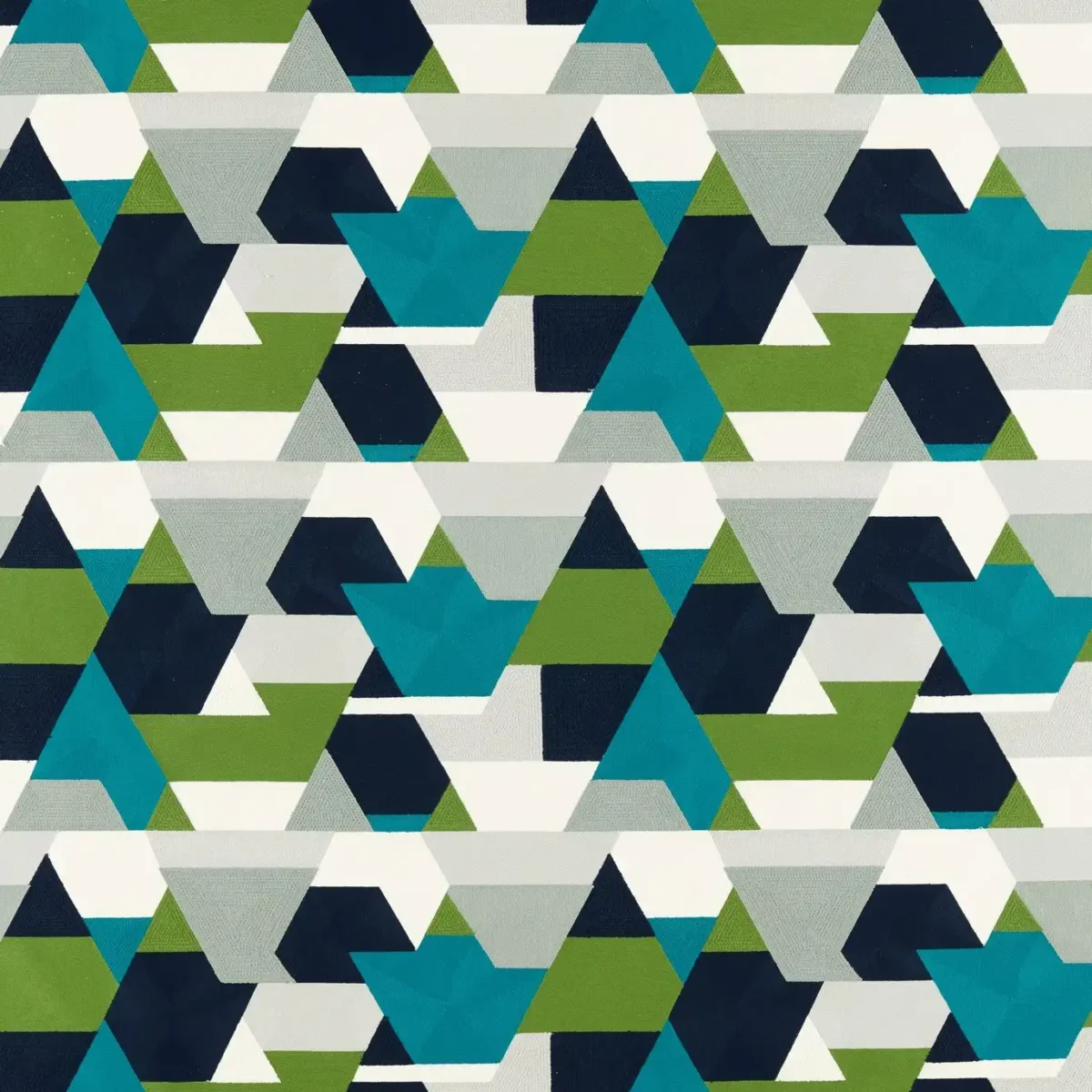 Popova Fabric - Amazonia / Sea Glass / Forest / Japanese Ink by green geometric embroideried fabric from Harlequin