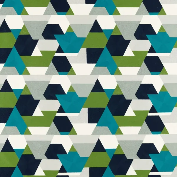 green geometric embroideried fabric from Harlequin