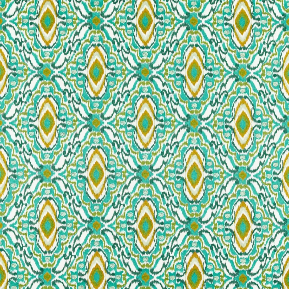 green traditional embroideried fabric from Harlequin